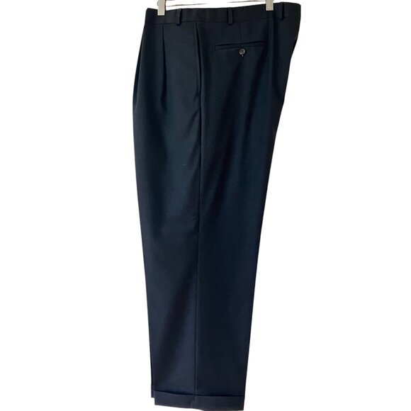 Lauren Ralph Lauren Mens Black 100% wool pleated with cuff pants Size 42/32 - Picture 8 of 15